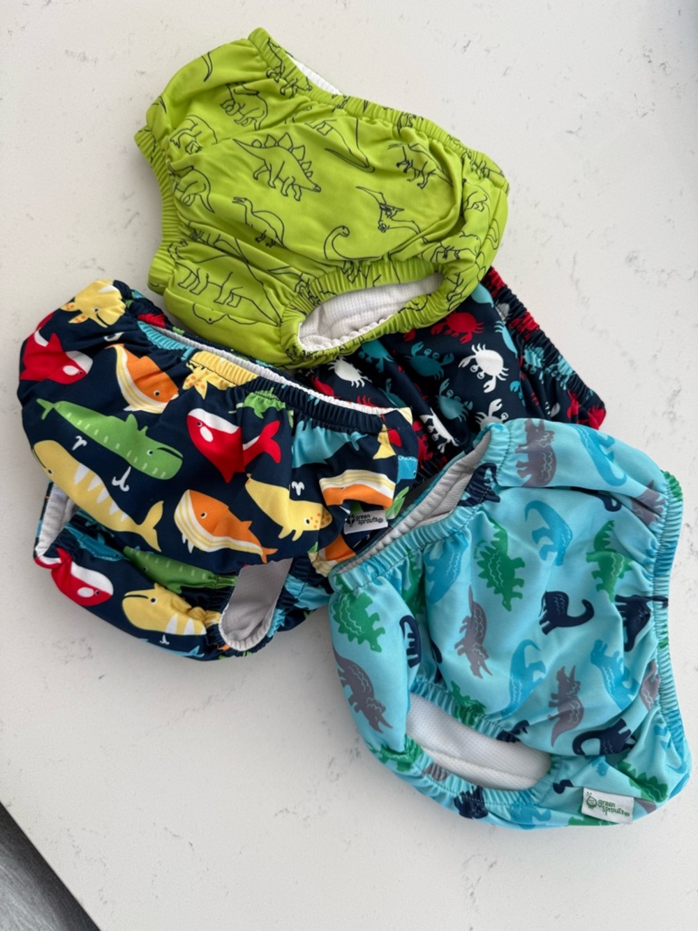 Kids Reusable Swim Diaper - Dinosaur & Ocean Prints - Green, Navy, Light Blue